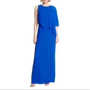 HALSTON HERITAGE One-Shoulder Asymmetrical Overlay Gown